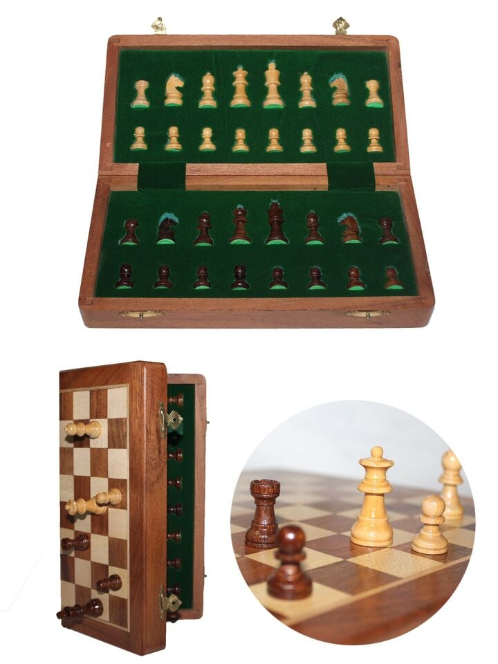 Mıknatıs Taşlı Ahşap Katlanabilir Kutulu Satranç Oyunu 30 Cm