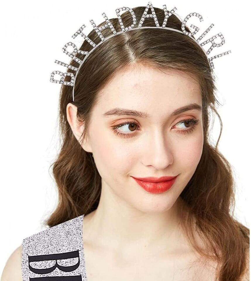 Gümüş Kristal Taşlı Birthday Girl Tacı
