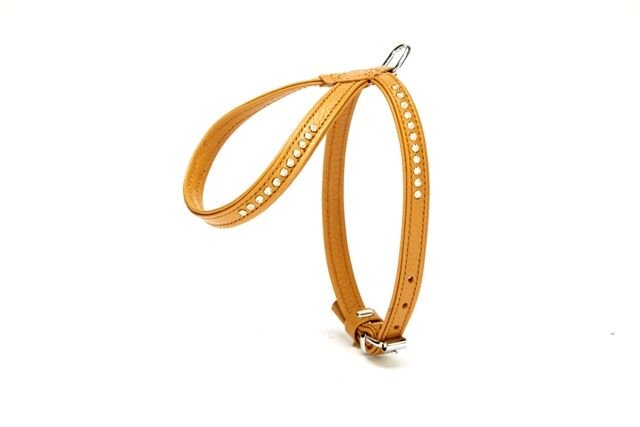 Doggie Flotter Swarovski Taşlı Deri Köpek Göğüs Tasması 1,2 x 25-35 cm Kamel