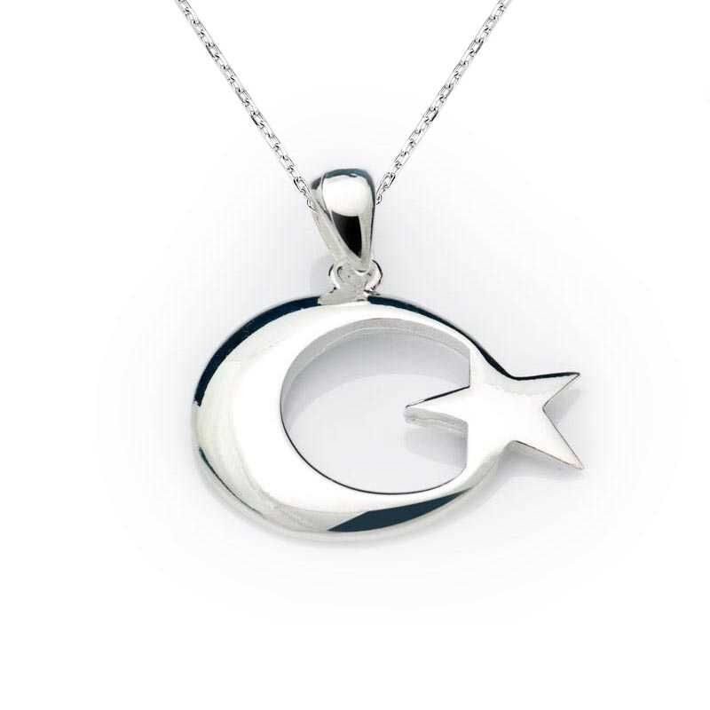 925 Ayar Gümüş Ay Yıldız Bayrak Gümüş Kolye Pnd99040014 (1077)