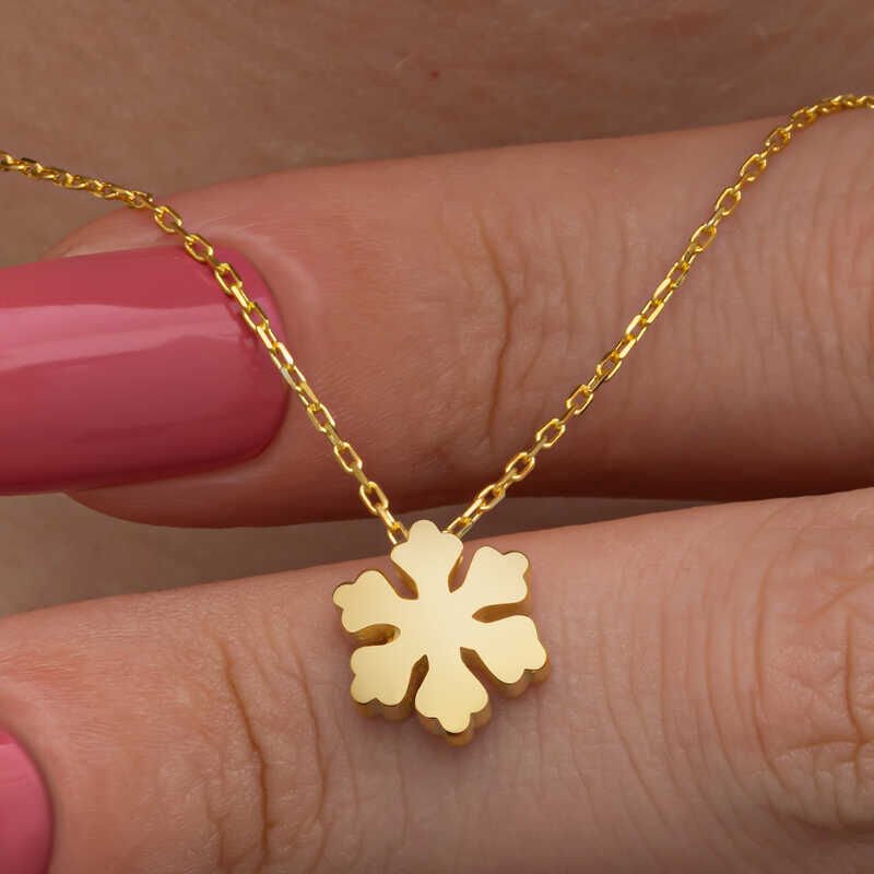 925 Ayar Gümüş Gold Minimal Kar Tanesi Kadın Kolye T8658 (1077)