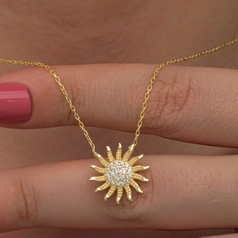 925 Ayar Gümüş Gold Güneş Kadın Kolye T8659 (1077)