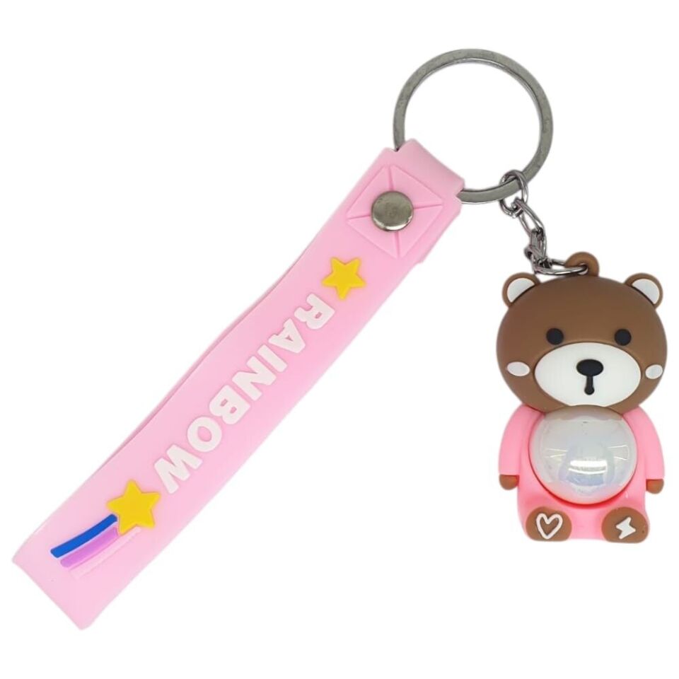 Figürlü ve Işıklı Silikon Anahtarlık -  Ayıcık - Pembe