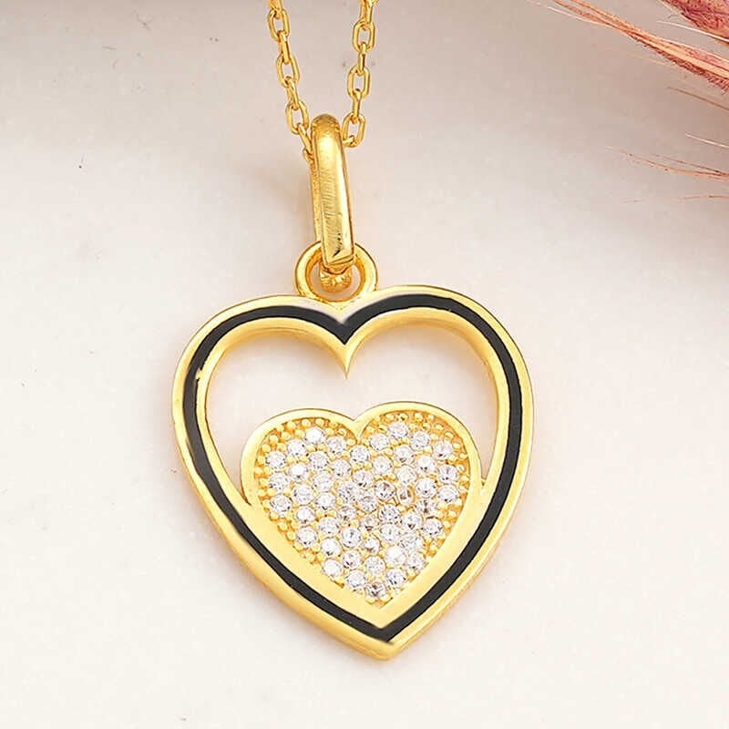 925 Ayar Gümüş Gold Kalp Kadın Kolye T8183 (1077)