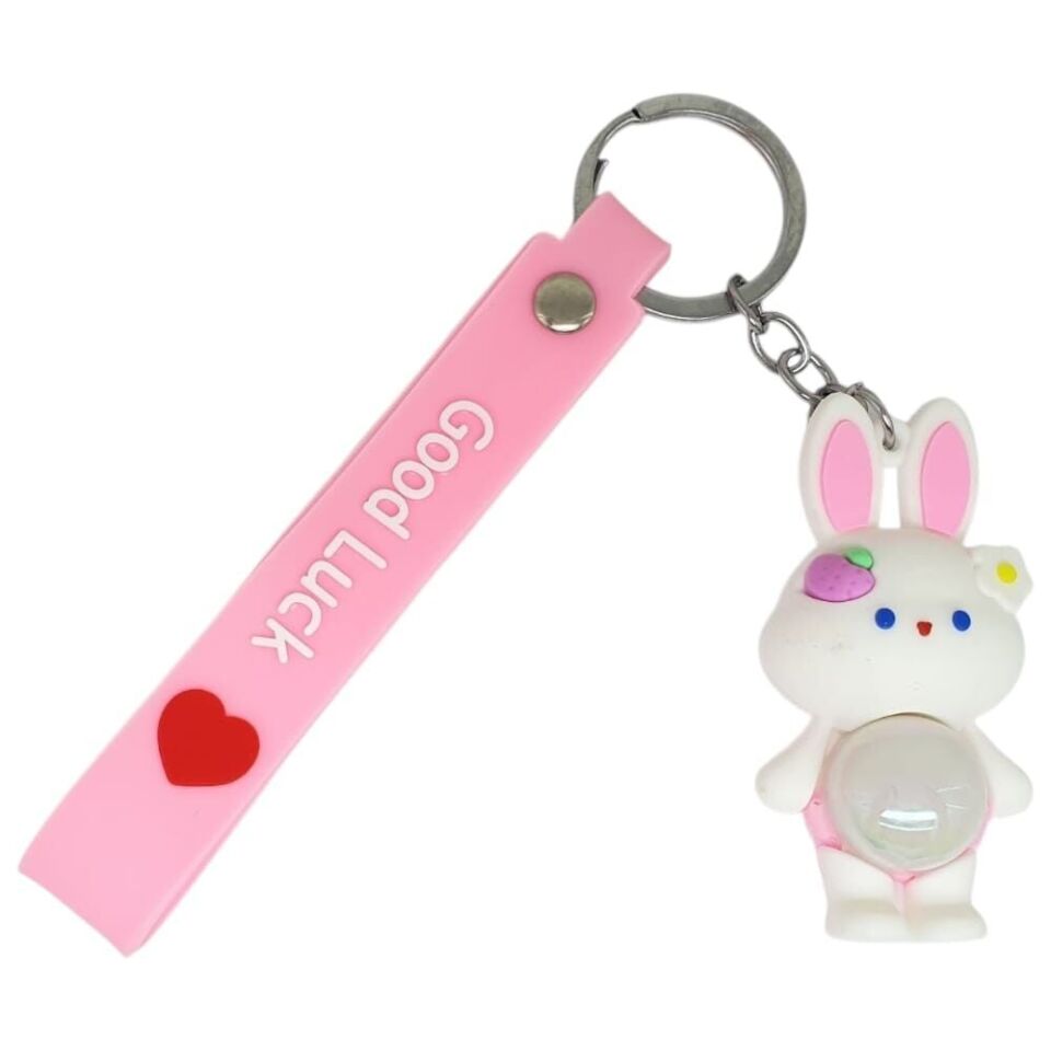 Figürlü ve Işıklı Silikon Anahtarlık -  Tavşan - Pembe