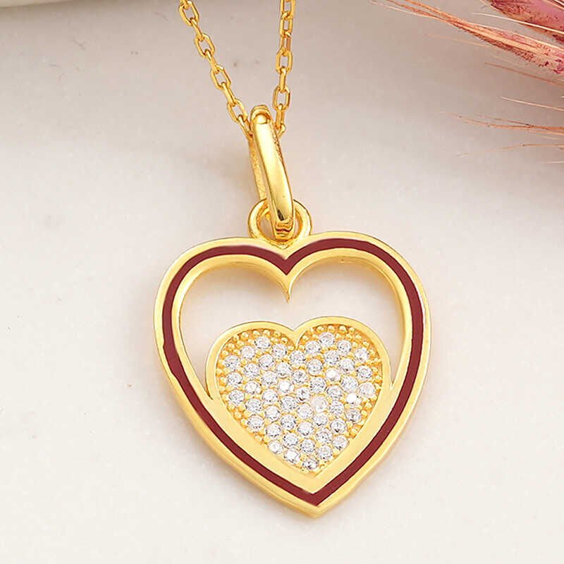 925 Ayar Gümüş Gold Kalp Kadın Kolye T8184 (1077)