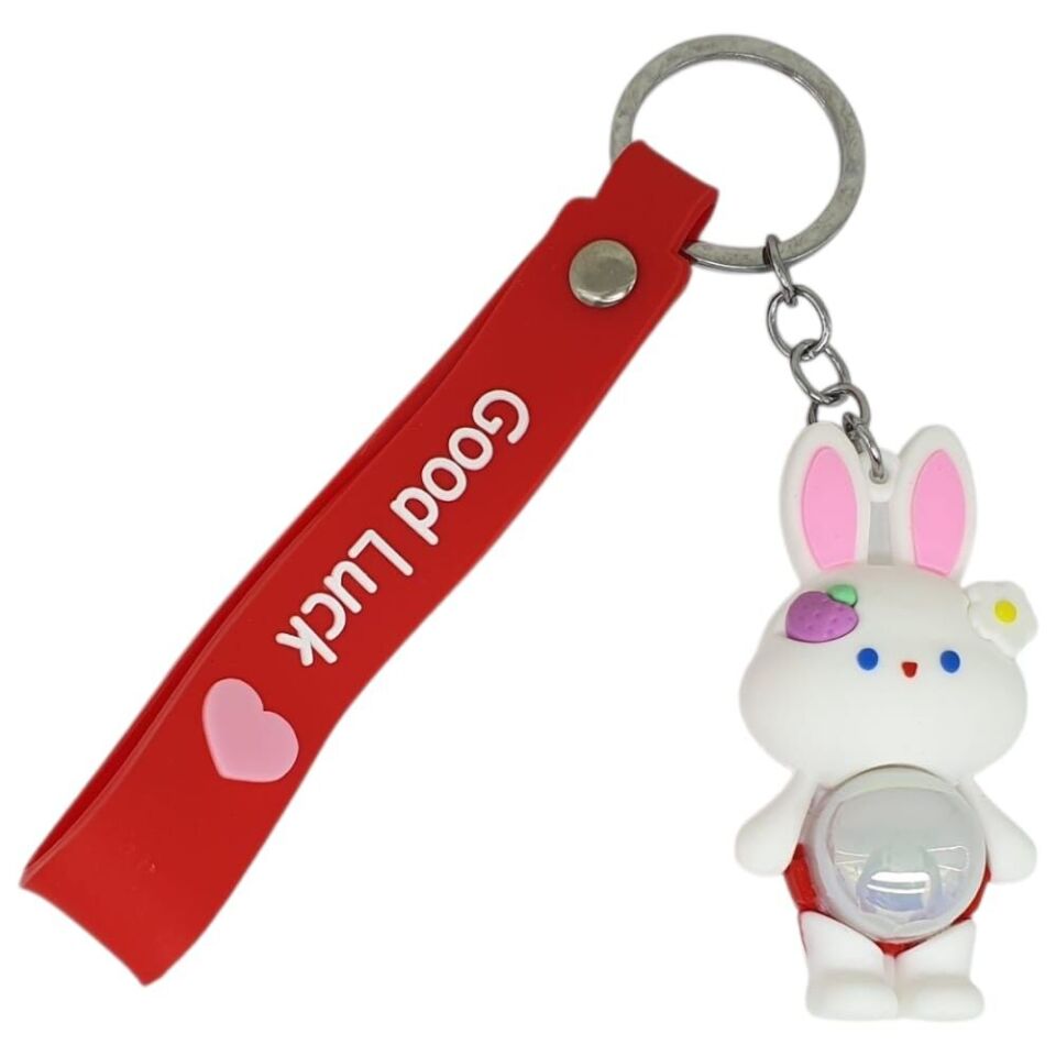 Figürlü ve Işıklı Silikon Anahtarlık -  Tavşan - Kırmızı