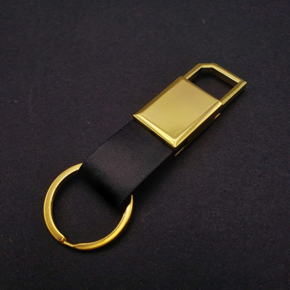 Metal Deri Anahtarlık Siyah Gold (1077)