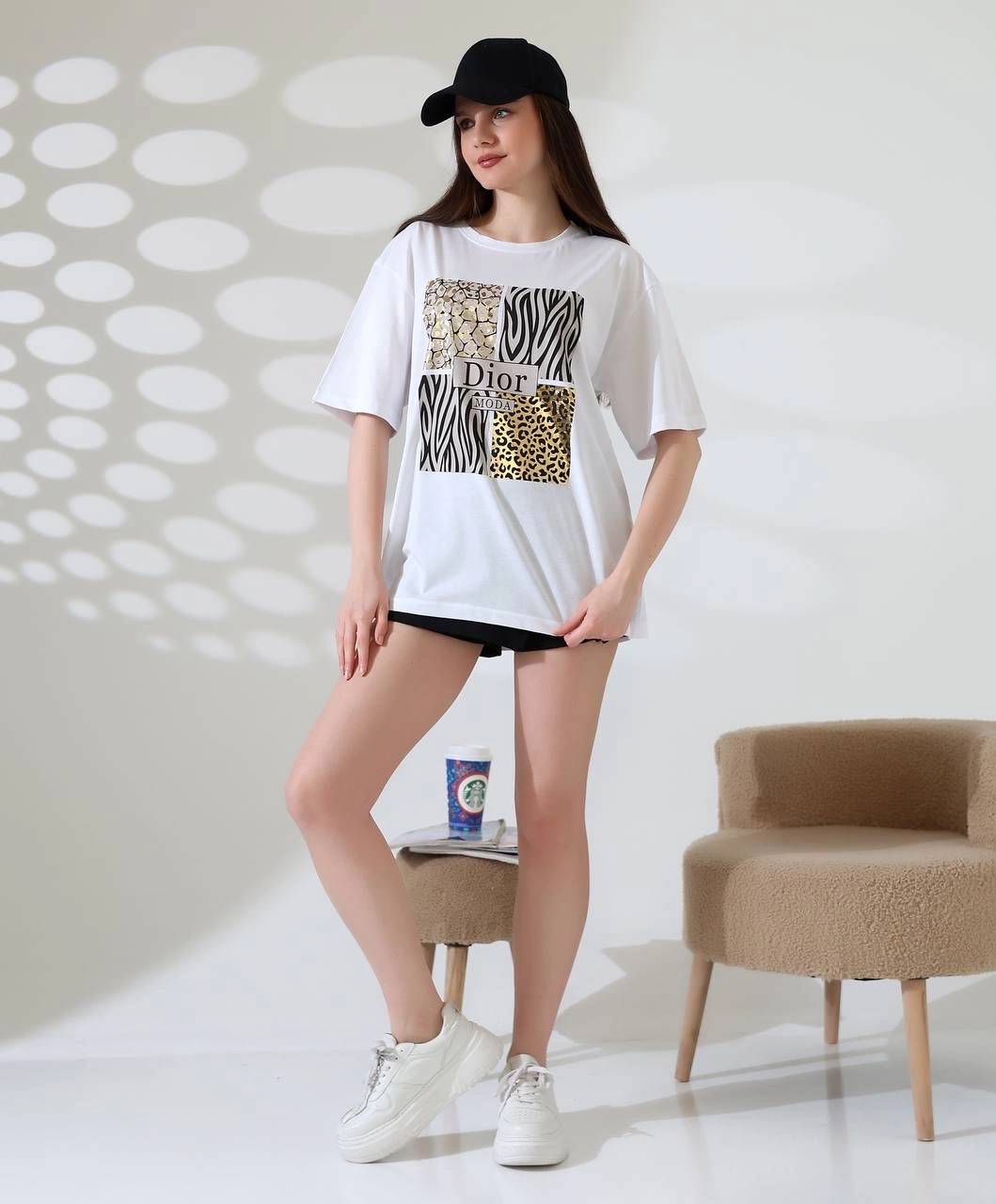 Karma desenli oversize tişört