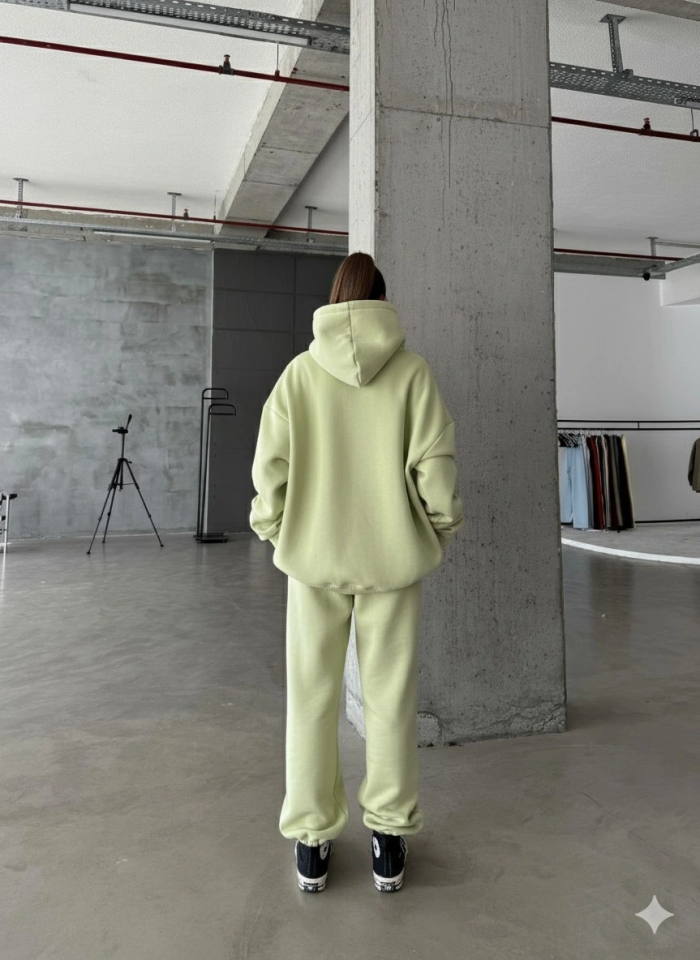 3 iplik şardonlu kapşonlu sweatshirt mint p510436 S - Mint