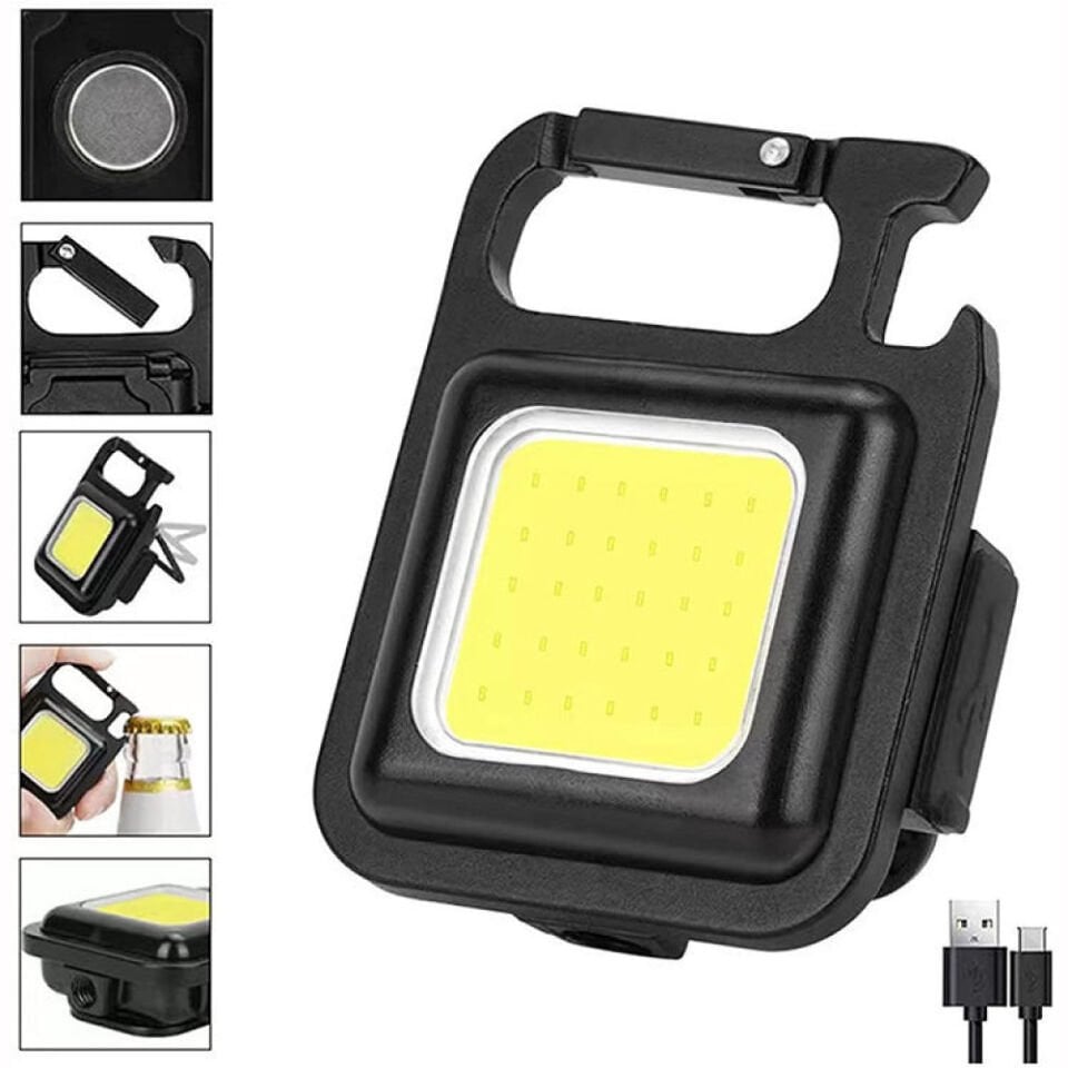 Led Anahtarlıklı Cep Boy Cob Led Metal Kasa Mıknatıslı Şişe Açacağı Usb Li Şarj Edilebilir El Feneri Hs37 (1077)