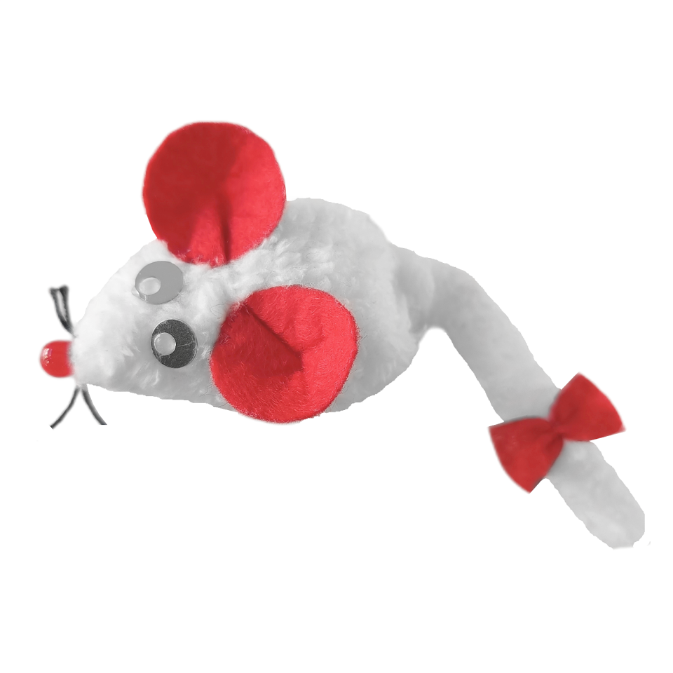 Markapet Kedi Oyuncağı Bıyıklı Peluş Fare 4,5 x 6-15 cm Beyaz
