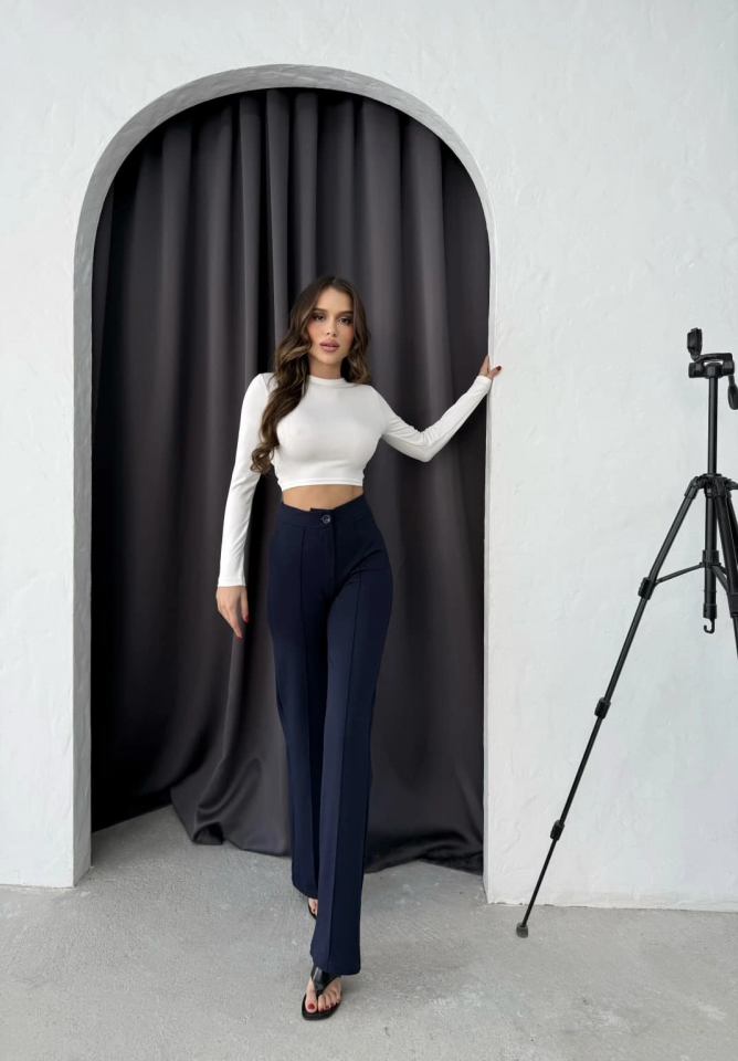 Düğmeli Palazzo pantolon lacivert p170091