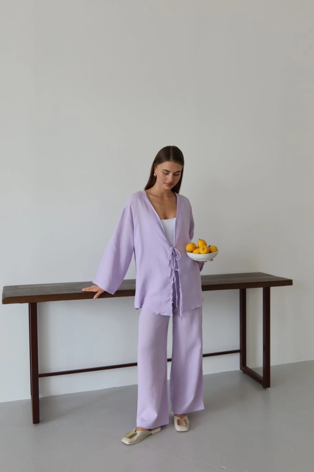 Müslin kumaş kimono lila pt