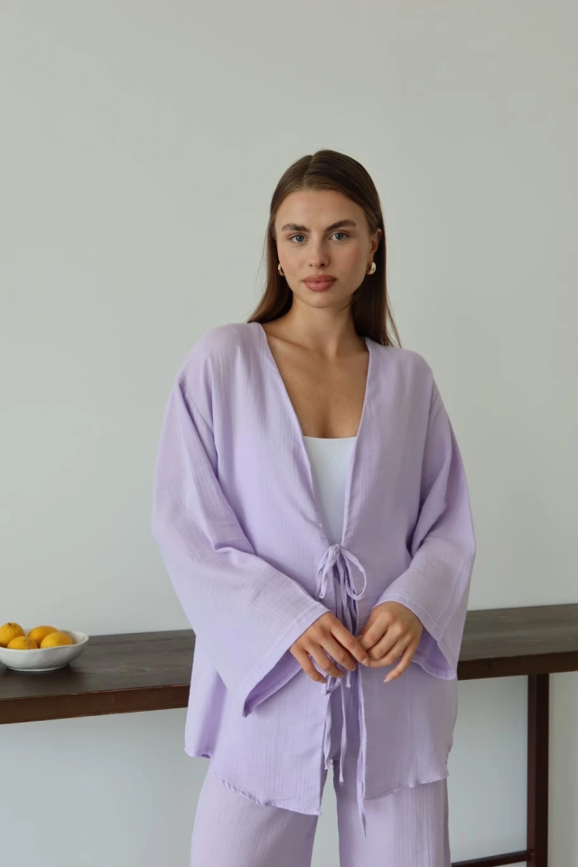 Müslin kumaş kimono lila pt