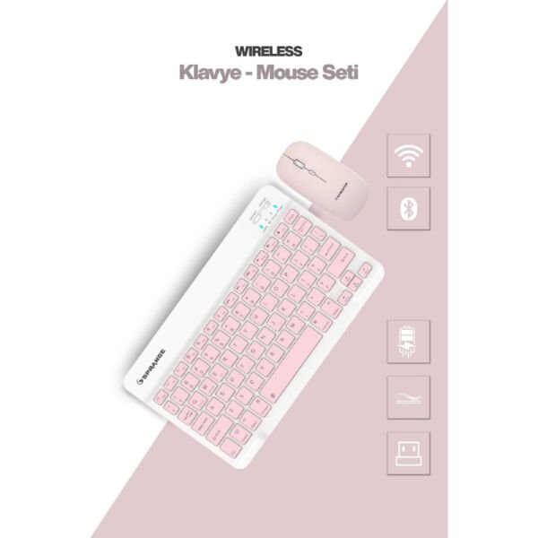 Pembe Kablosuz Klavye Ve Mouse Seti