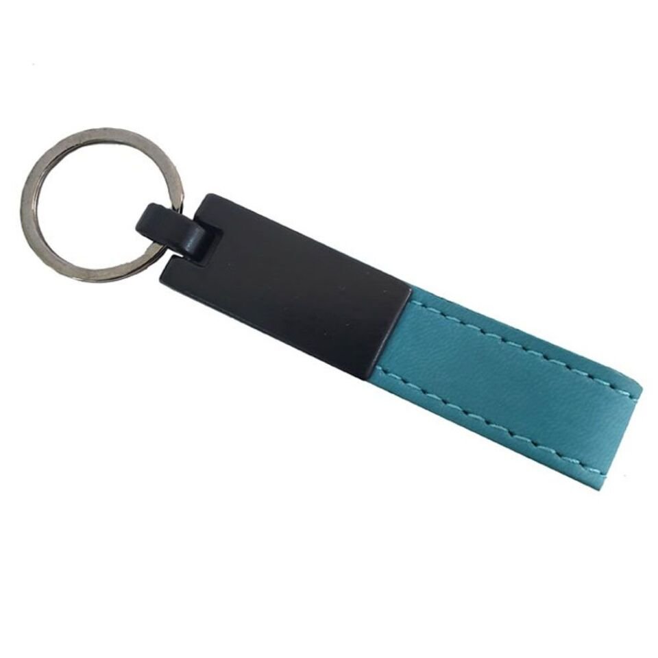 Metal Başlıklı Deri Anahtarlık Mavi (1077)