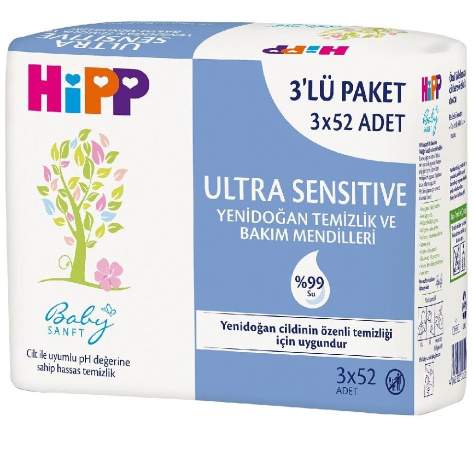 Hipp Ultra Sensitive Yenidoğan Temizlik ve Bakım Mendili 3'Lü 156 Yaprak
