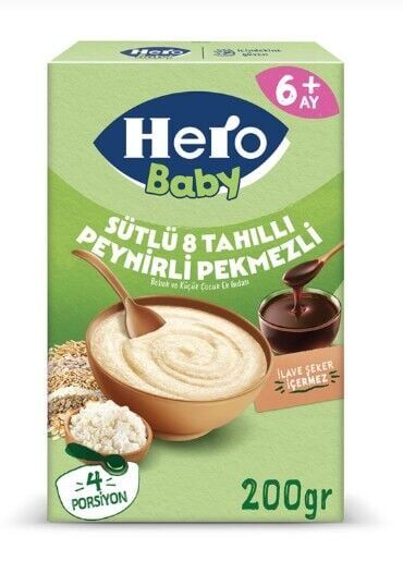 Hero Baby Sütlü 8 Tahıllı Peynirli Pekmezli Kaşık Mama 200 Gr