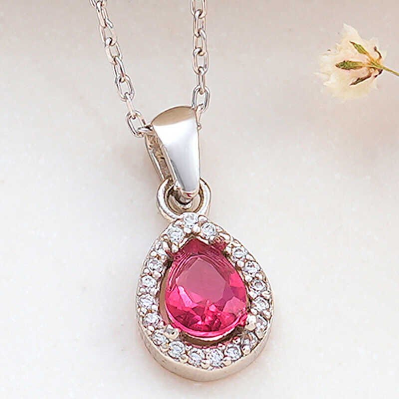925 Ayar Gümüş Pembe Damla Zirkon Taşlı Kadın Kolye T8255 (1077)