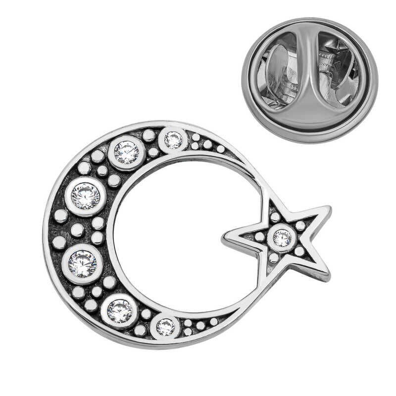 925 Ayar Gümüş Ay Yıldız Rozet T8668 (1077)