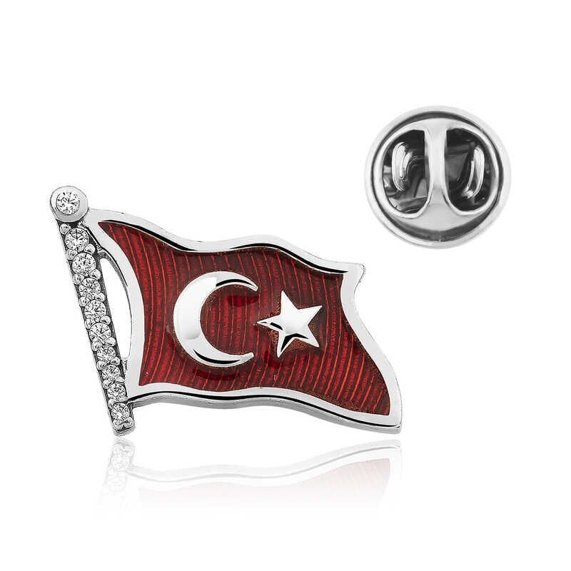 925 Ayar Gümüş Türk Bayrağı Rozet T4635 (1077)