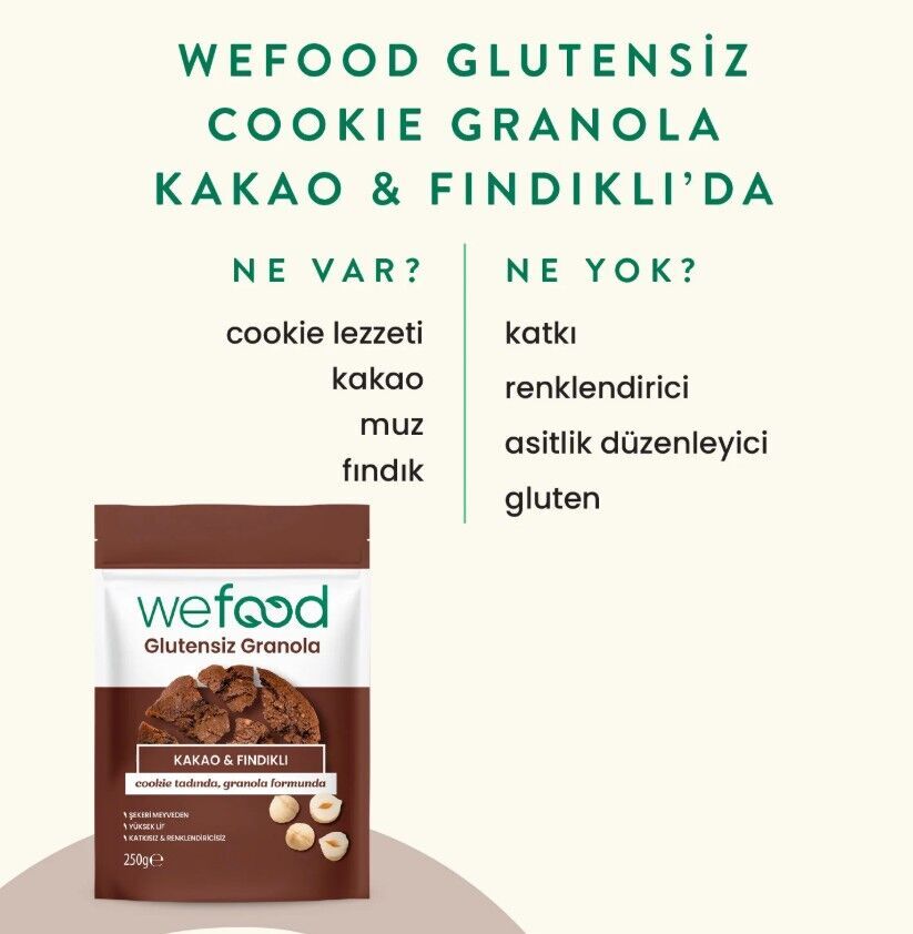 Wefood Kakao ve Fındık Granola 250 Gr