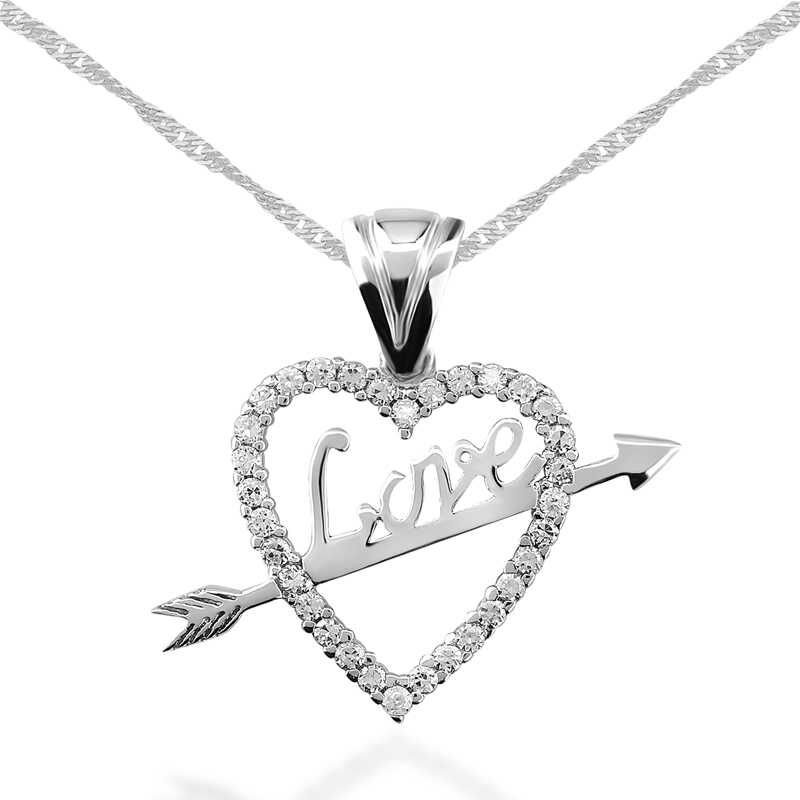 925 Ayar Gümüş Love Oklu Kalp Kadın Gümüş Kolye Pnd47138233 (1077)