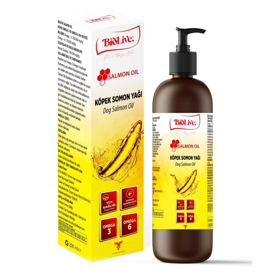 Biolive Köpekler İçin Somon Yağı Tüy-Dış Eti-Bağışıklık-Kalp ve Göz Sağlı 200ml