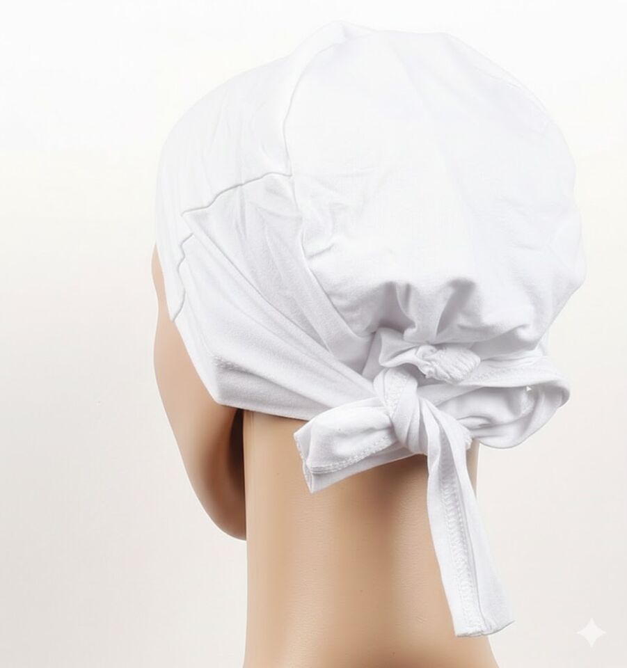 Dikişsiz Bağlamalı Tesettür Bone - Bağlamalı Bandana Beyaz (1077)