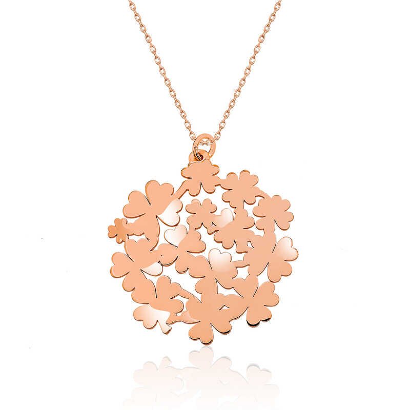 925 Ayar Gümüş Yonca Buketi Kadın Gümüş Kolye T5027 (1077)