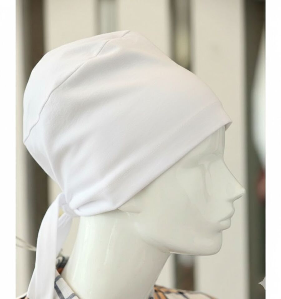 Bağlamalı Tesettür Bone - Bağlamalı Bandana Beyaz 5 Adet (1077)