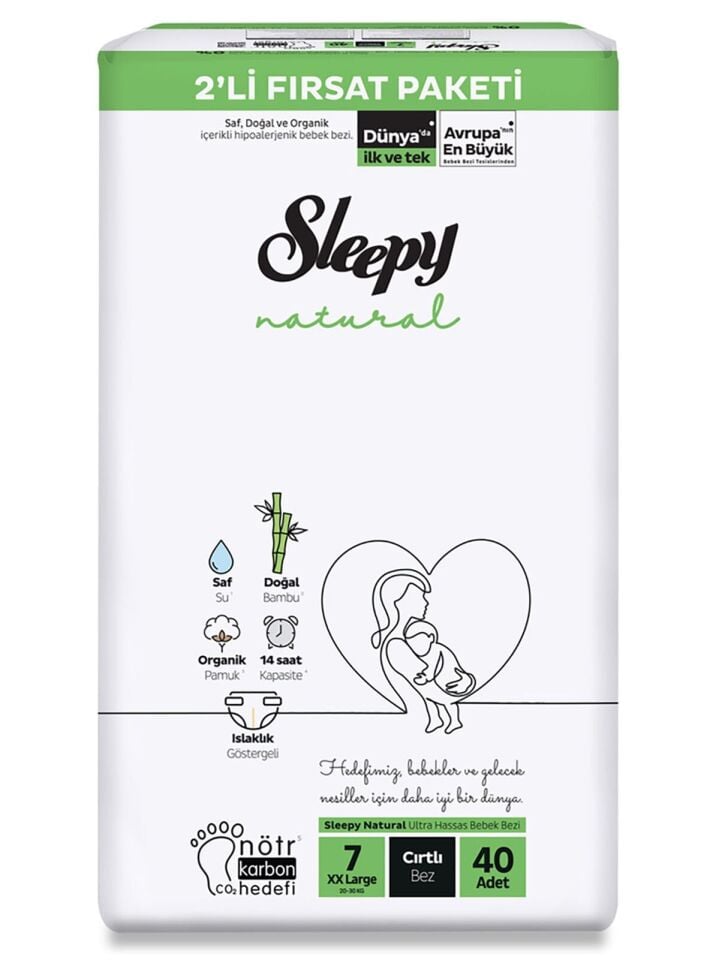 Sleepy Natural Bebek Bezi 2'Li Fırsat Paketi 7 Beden 20-30 Kg 40 Adet