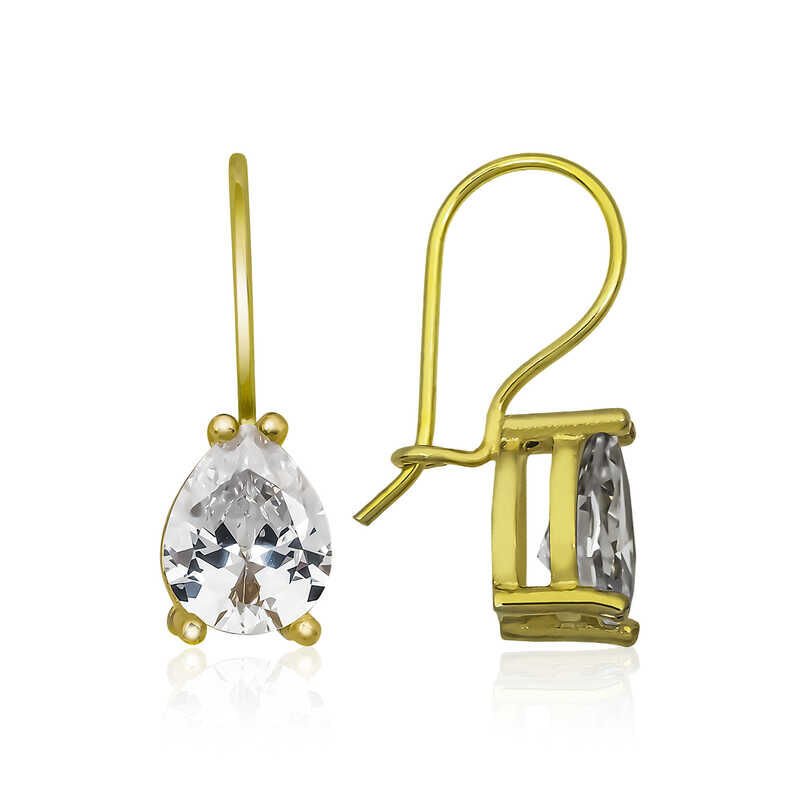 ​925 Ayar Gümüş Gold Sallantılı Damla Küpe T5691 (1077)