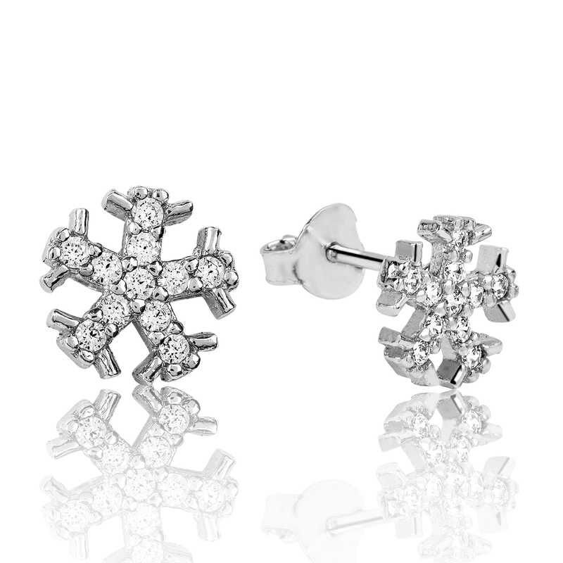 925 Ayar Gümüş Kar Tanesi Çivili Küpe Ea1160095 (1077)