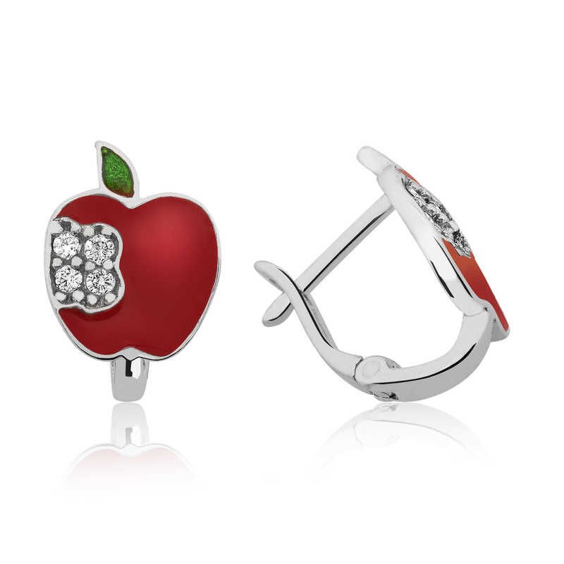 925 Ayar Gümüş Kırmızı Elma Çoçuk Küpesi Ea1160172 (1077)