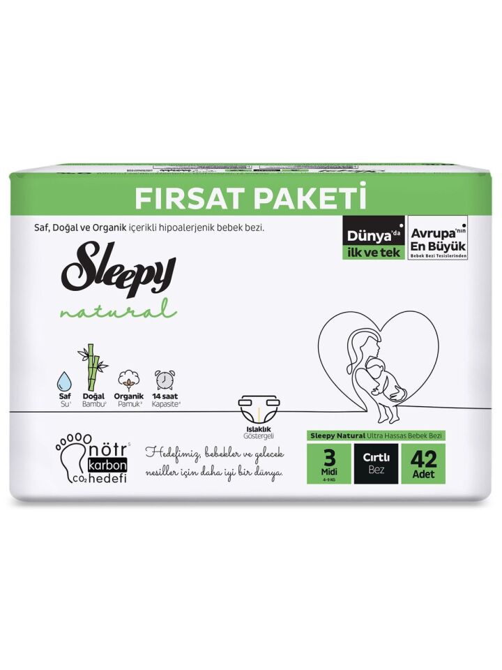 Sleepy Natural Bebek Bezi 2'Li Fırsat Paketi 3 Beden 42 Adet