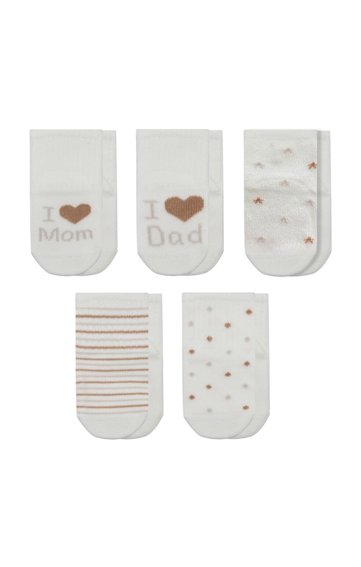 Bistyle Mom Dad Kutulu Penye Soket Çorap 5li 10148 Ekru Kahve