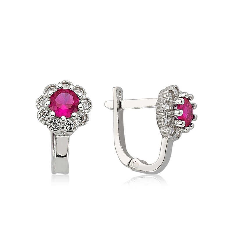 925 Ayar Gümüş Pembe Taşlı Çiçek Küpe Ea1080006 (1077)