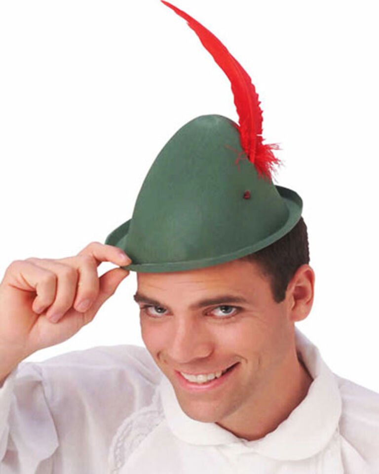 Peter Pan Şapkası Yeşil Renk Kırmızı Tüylü