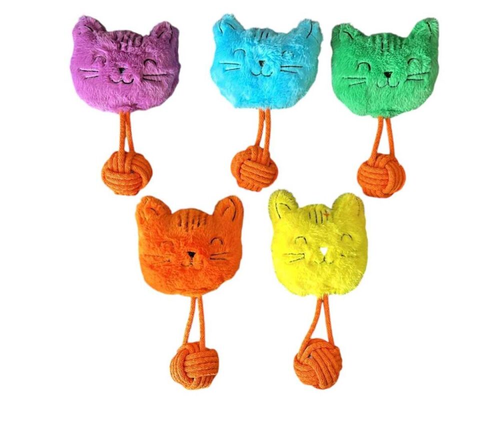 Sesli Peluş İpli Mutlu Kedi Köpek Oyuncağı 26 cm Çeşitli Renklerde