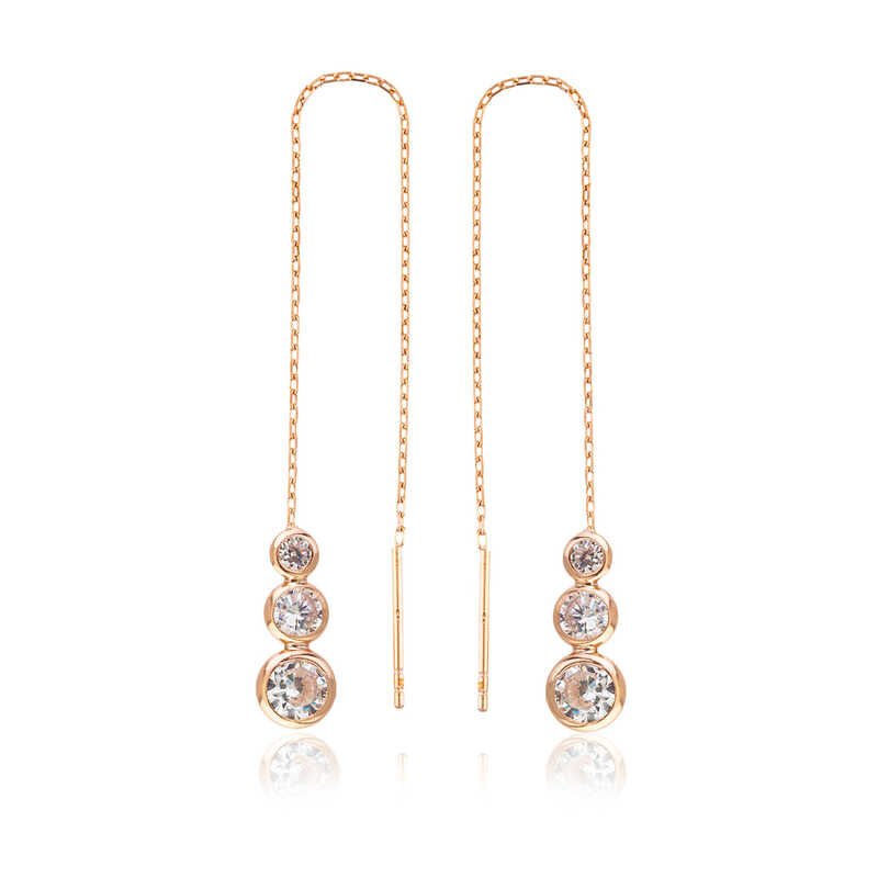 925 Ayar Gümüş Beyaz Taşlı Zincirli Küpe Ea1160048 (1077)