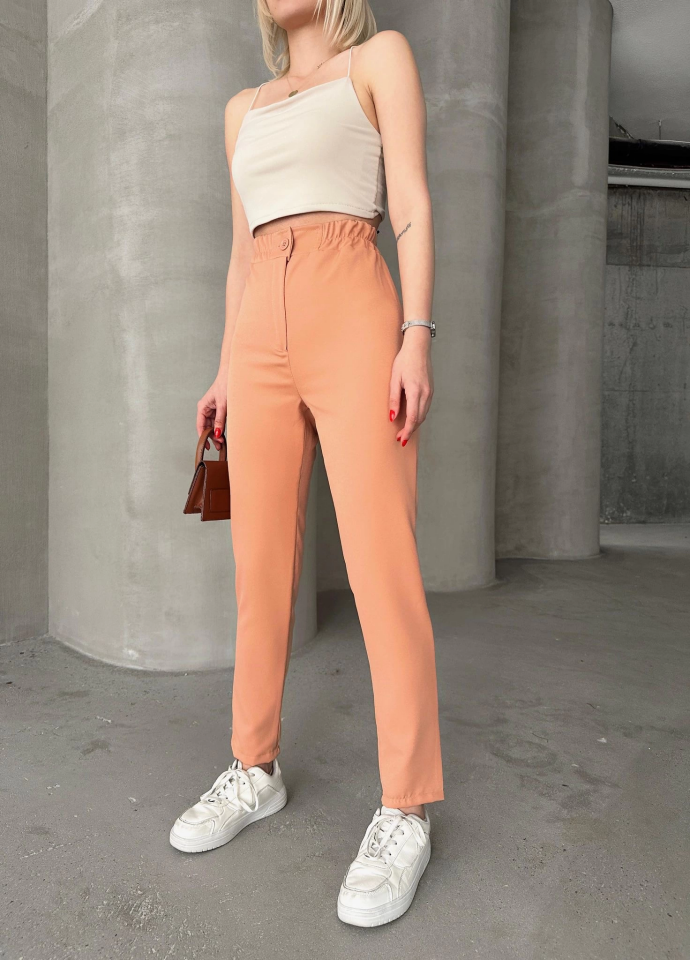 Beli lastikli karamel pantolon M - Somon