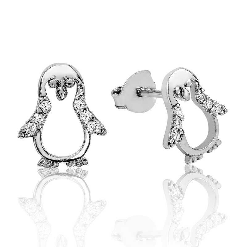 925 Ayar Gümüş Penguen Çivili Küpe Ea1160082 (1077)