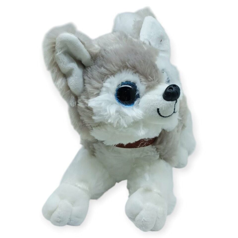 Sesli Peluş Yatan Köpek 25 cm - Gri