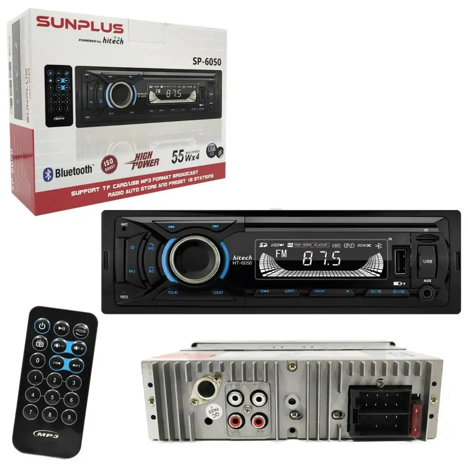 Hitech Sunplus SP-6050 4 X 55 Watt Çift USB Bluetooth Radyo Oto Teyp (1077)