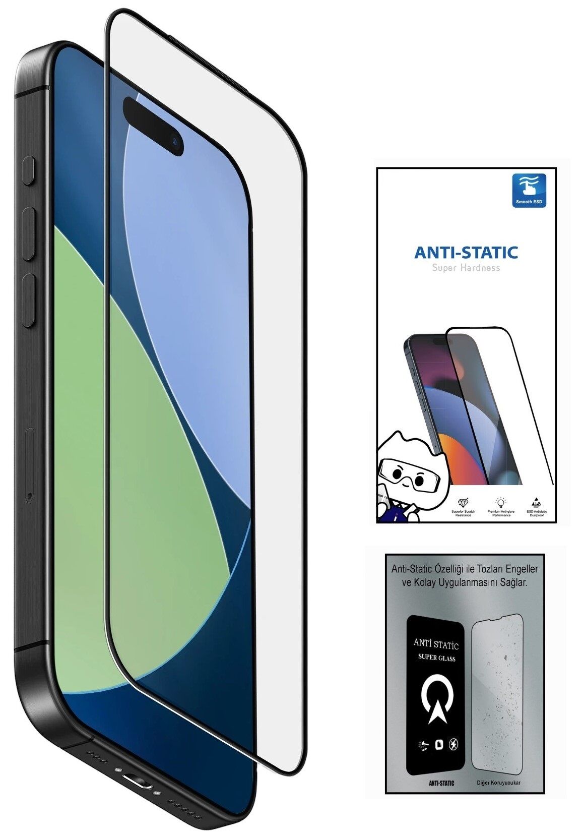 Iphone 16 Pro 6D Anti Static Temperli Cam Ekran Koruyucu Kırılmaz Full Kaplama (1077)