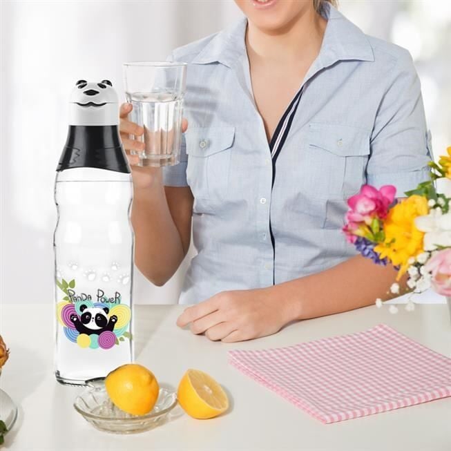 Sevimli Panda Tasarımlı Cam Suluk Sızdırmaz 1000 Ml (1077)