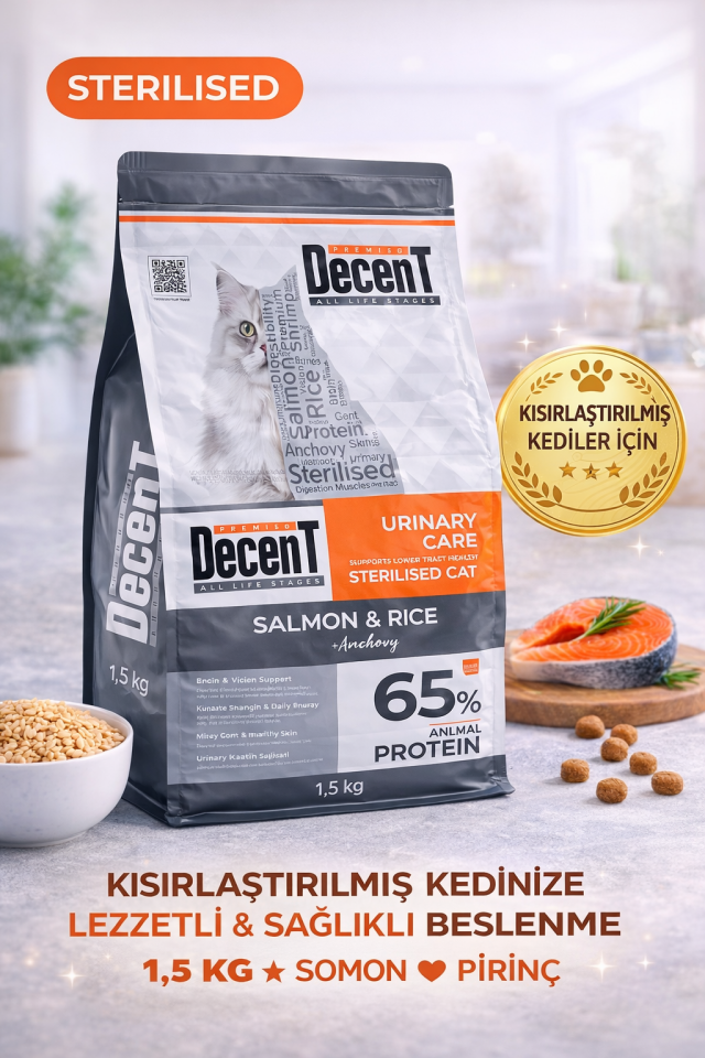 Decent Sterilised Urinary Care Balıklı ve Pirinçli Kısırlaştırılmış Kedi Maması 1.5 Kg