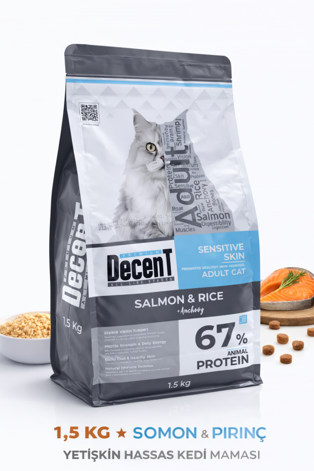 Decent Sensitive Skin Somon & Pirinç Yetişkin Kedi Maması 1,5 Kg